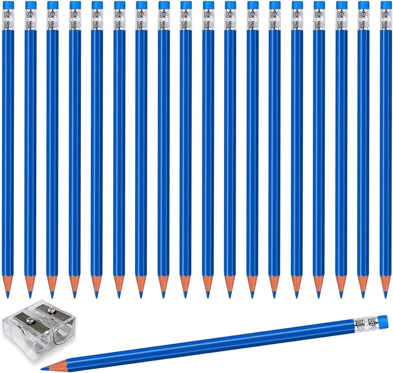 Adhere 25pcs Checking Pencils Erasable colored Pencils Pre-Sharpened #2 HB,for Checking Tests Grading,Map Coloring, editing Office Favors,including a Free sharpener. (Blue) - Image 1